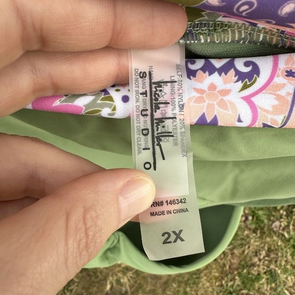 Nicole Miller Green Tankini Top Swimsuit Plus Size 2X Ruched Paisley - Picture 9 of 10